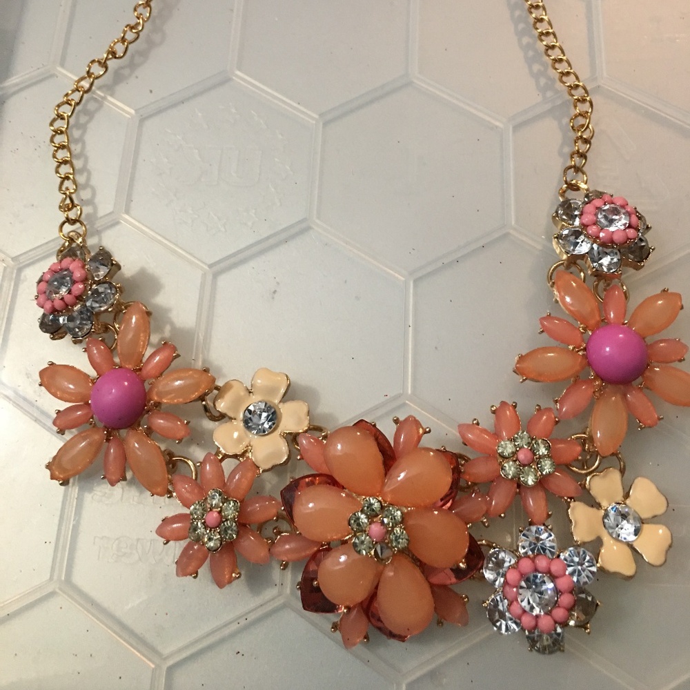 Peach & Pink Statement Floral necklace -  dr20